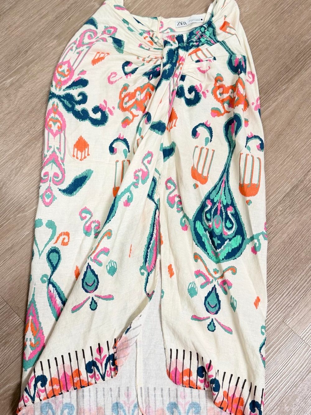 Zara Cream Shorts with Teal, Coral and Pink Paisley Print